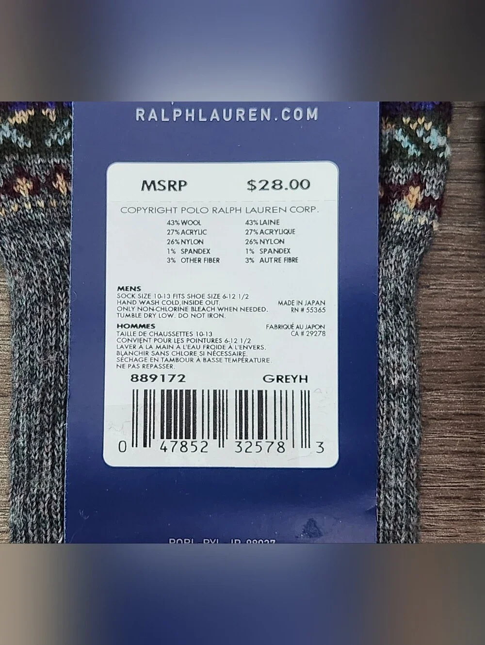 Polo Ralph Lauren Fair Isle Wool Blend Dress Socks